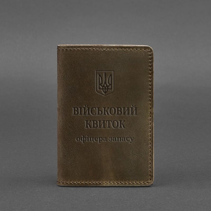Шкіряна обкладинка для військового квитка офицера запасу 8.0 темно-коричнева Crazy Horse BN-OP-8-o фото