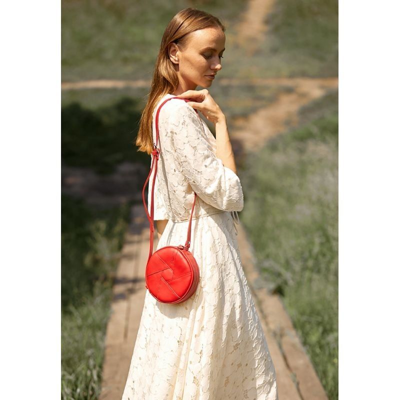 Шкіряна кругла жіноча сумка Бон-Бон червона BN-BAG-11-red фото