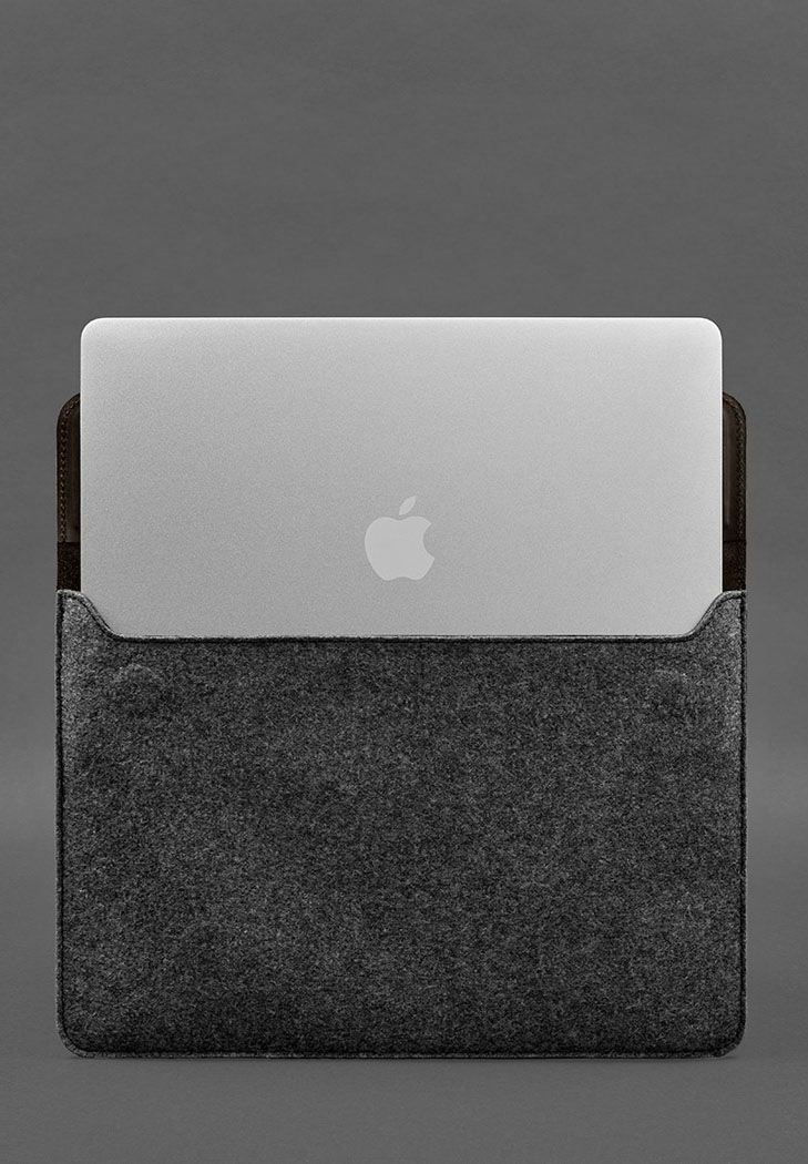 Чохол-конверт із клапаном шкіра+фетр для MacBook 14" Темно-коричневий Crazy Horse BN-GC-14-1-o-felt-d фото