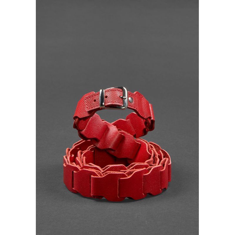 Женский кожаный бохо-ремень красный Saffiano BN-BELT-1-bw-red фото