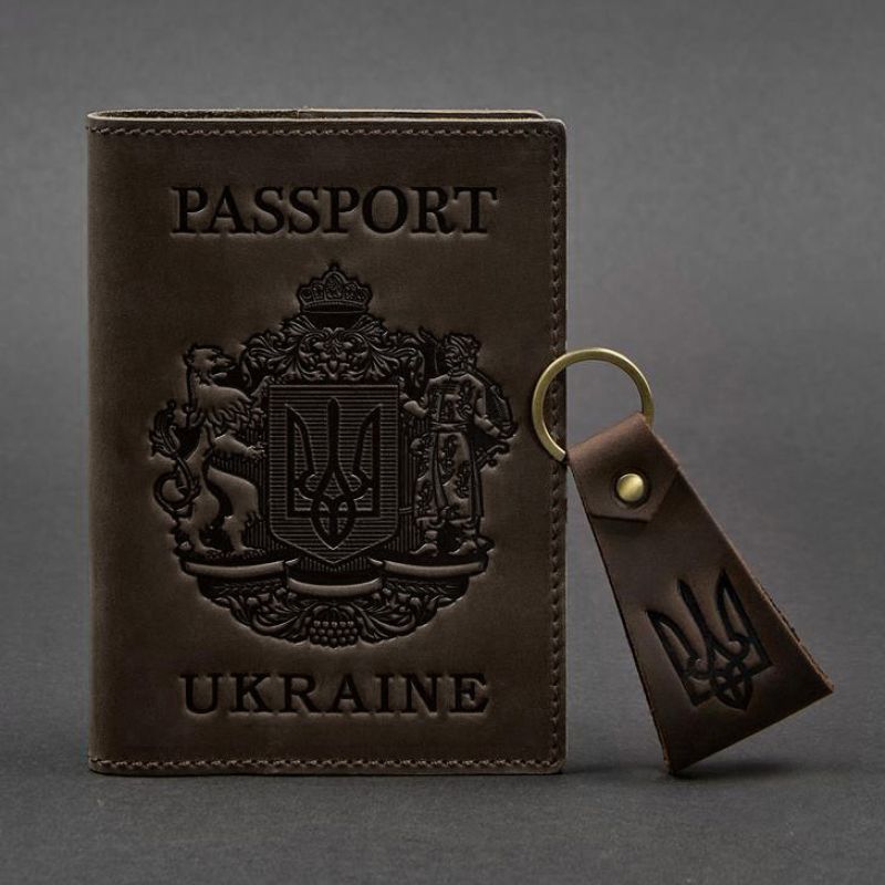 Подарунковий набір шкіряних аксесуарів з українською символікою темно-коричневий BN-SET-42-UA-o фото