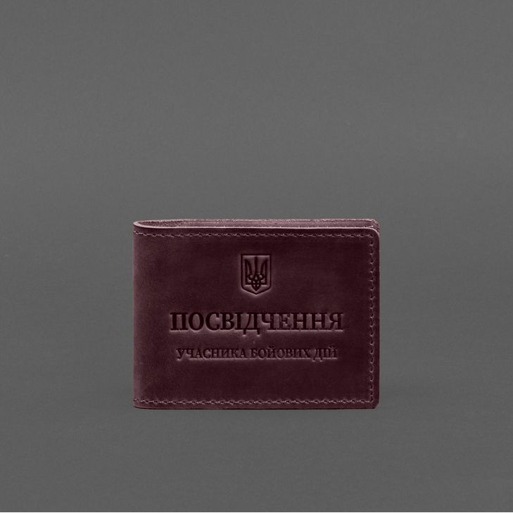 Шкіряна обкладинка для посвідчення учасника бойових дій із кишенею для жетону бордова Crazy Horse BN-OP-32-vin-kr фото
