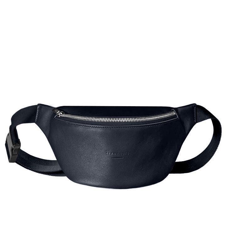 Шкіряна поясна сумка-бананка Kanny синя BN-BAG-59-navy-blue фото