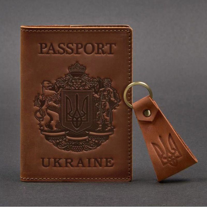 Подарунковий набір шкіряних аксесуарів з українською символікою світло-коричневий BN-SET-42-UA-k-kr фото