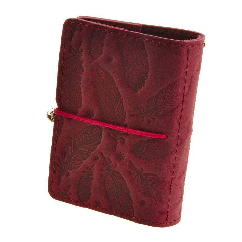 Жіночий шкіряний кард-кейс 7.0 бордовий з пір'ям BN-KK-7-vin-pero фото