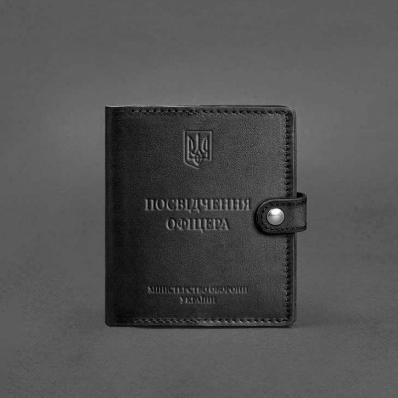 Шкіряна обкладинка-портмоне для посвідчення офіцера 11.0 Чорна BN-OP-11-g фото